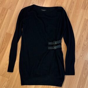 All Saints Black Long Sleeve wool-blend Dress. Size 8. Leather belt-like detail.